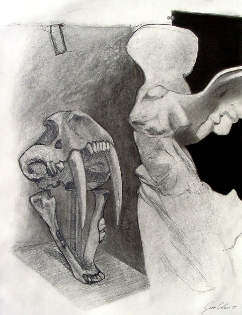 skull and statue